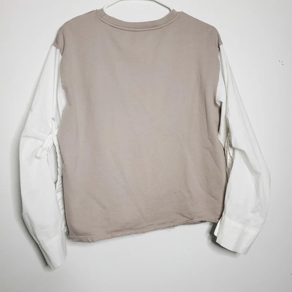 A Pictures Worth Womens Colorblock Top Medium Tan White Roll Up Sleeve S… - Picture 5 of 9